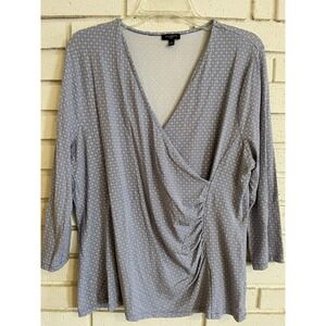 Talbots Cross Front Lt Blue Geo Pattern Blouse Top Size XL/Petite Jersey Knit‎